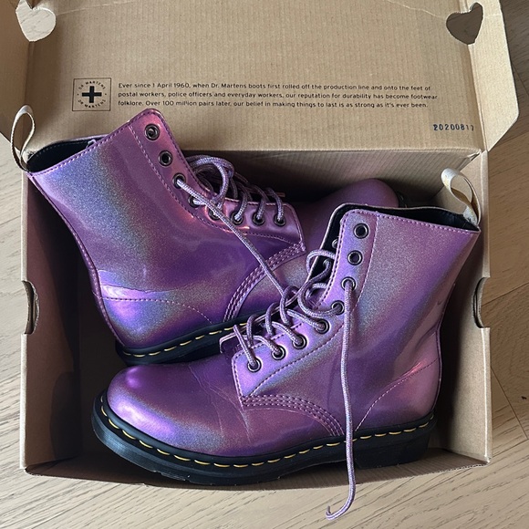 Dr. Martens Shoes - Dr. Martens Women's Iridescent Purple Combat Boots